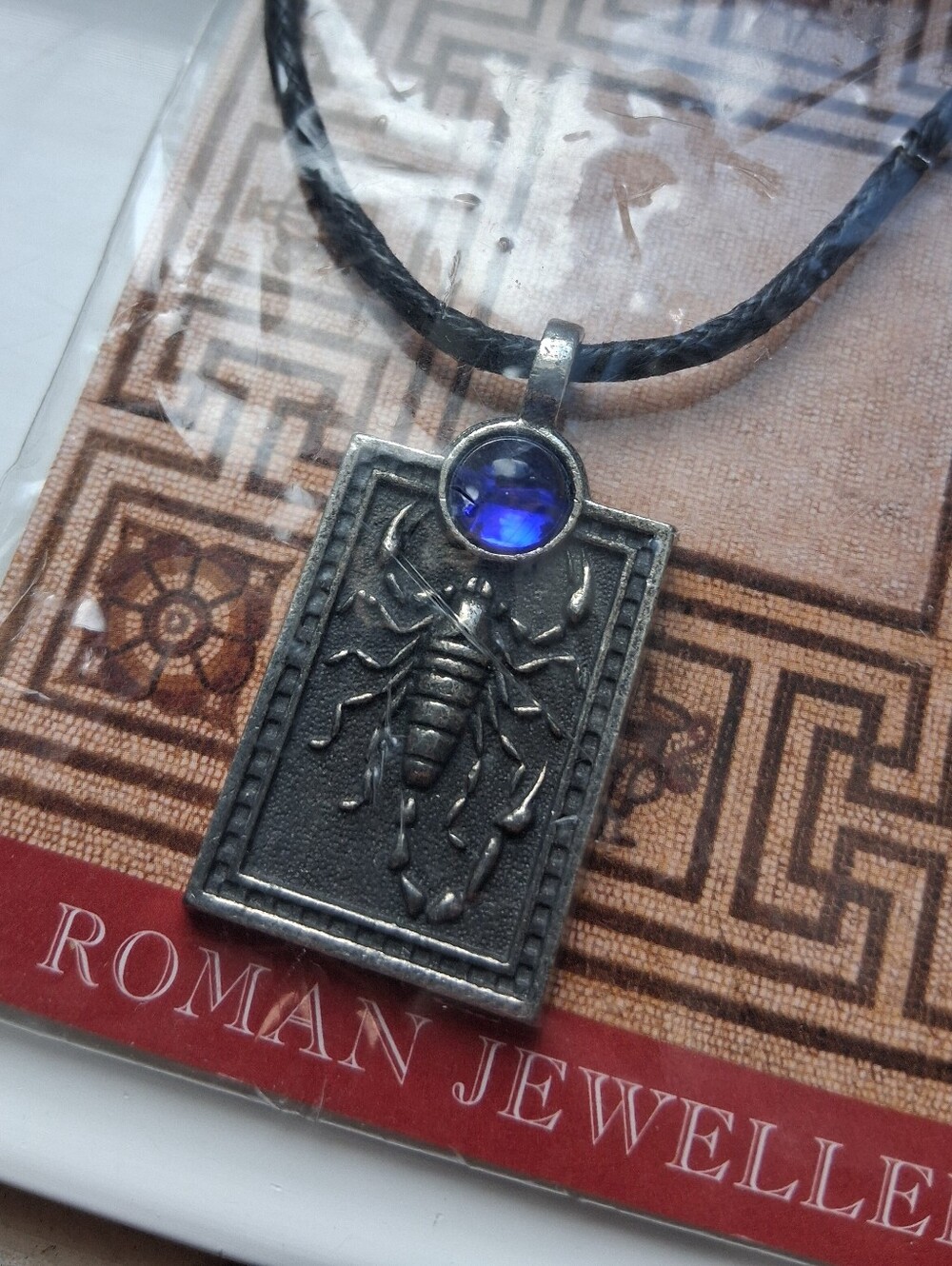 Scorpion Pewter Pendant Necklace with Artificial Blue Stone